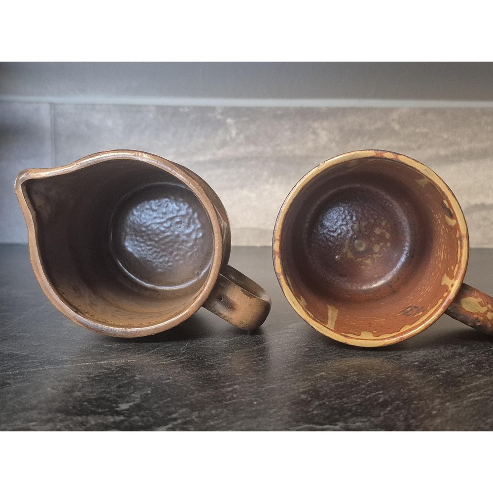 MCM Set of 2 Vintage Japanese Pottery Creamer Pitcher Mug Cup Plants Leaves - Picture 6 of 6